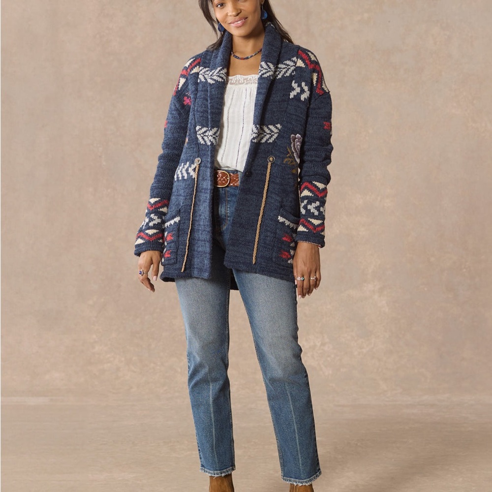 🌺SUNDANCE KATIA HERITAGE CARDIGAN IN INDIGO L - Picture 8 of 12